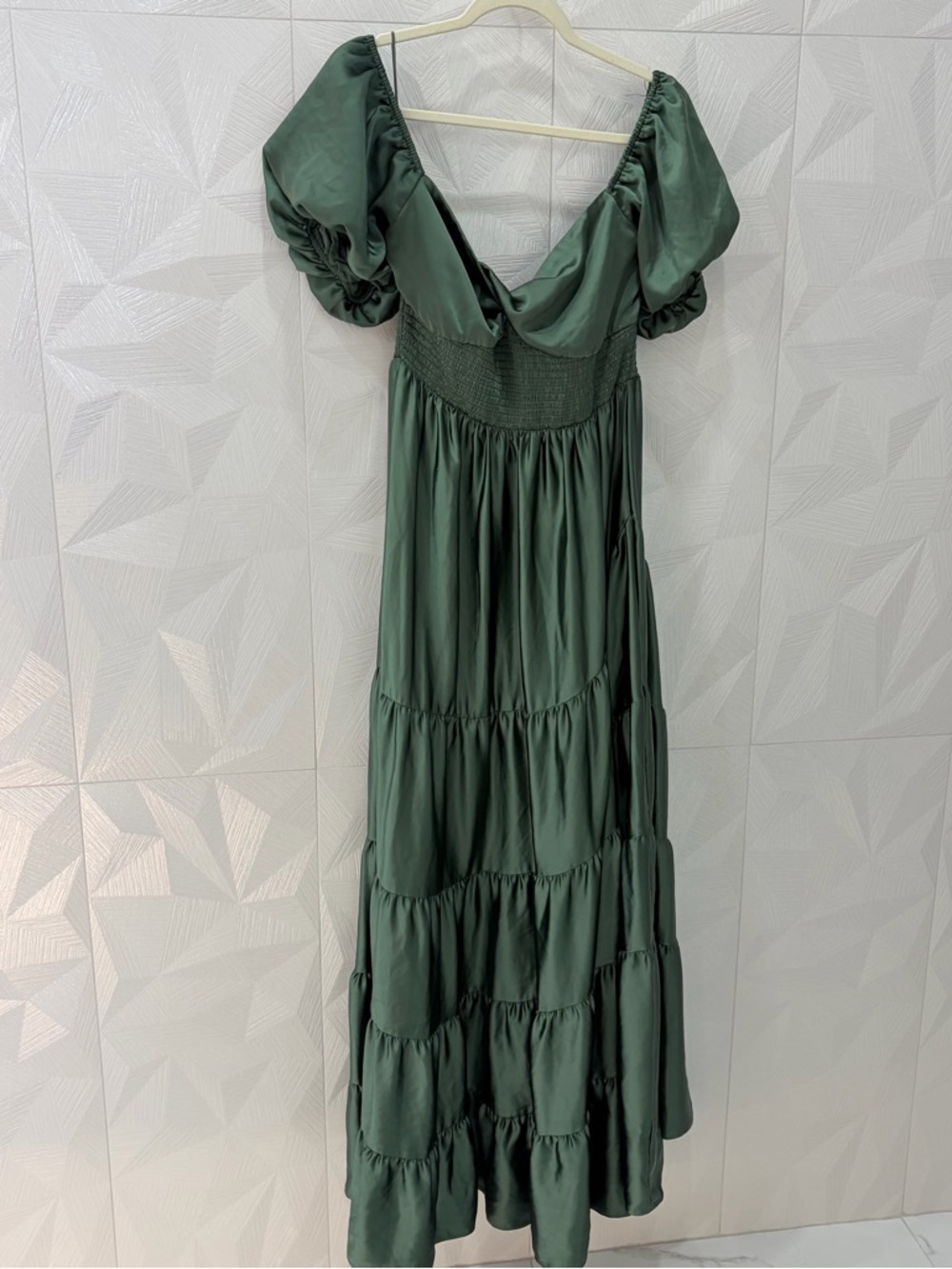 Free People Premium Sundrenched Silky Satin Maxi Tiered Dress Green Sage Large - Picture 6 of 12